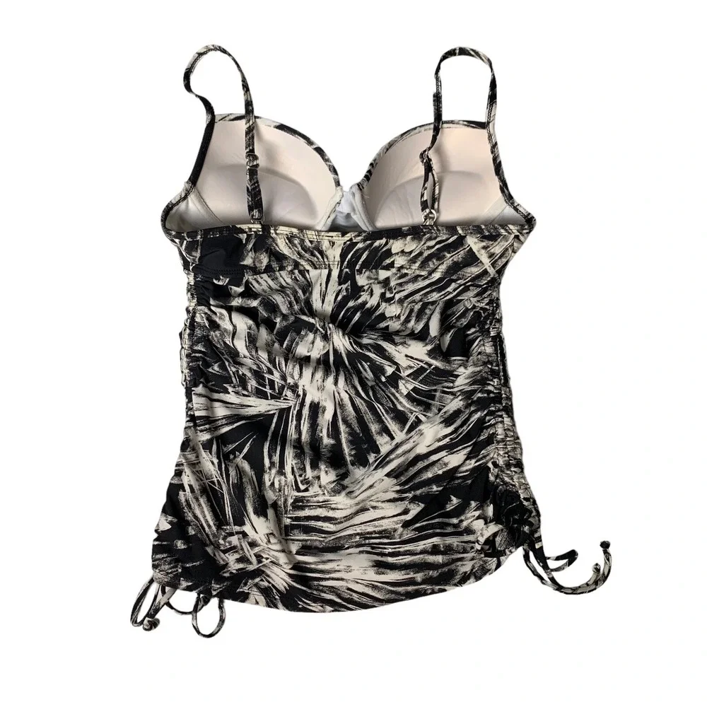 Spanx Tankini Top‎ Small Padded Black White Swimwear Beach Vacation Chic